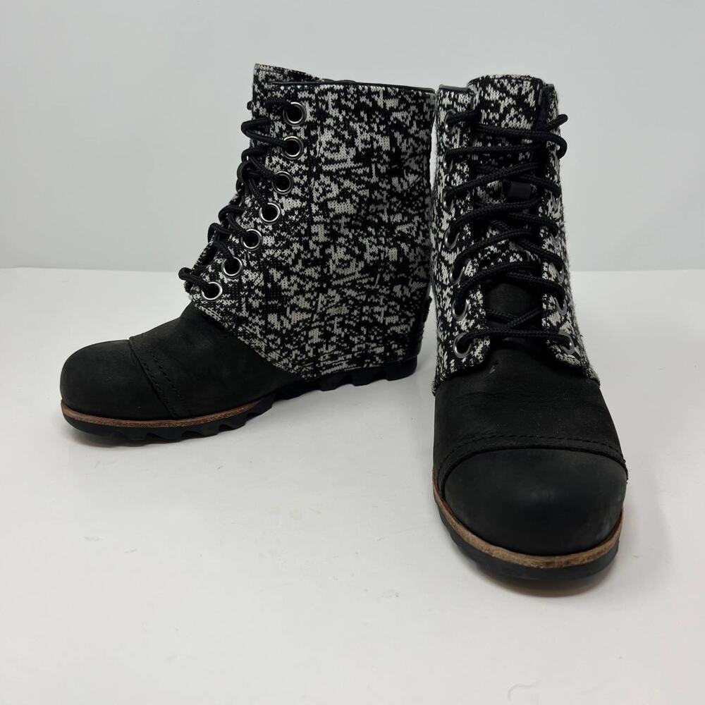Sorel Boots Women's Size 7 Black White Hidden Wedge Ankle Booties Normcore - Picture 3 of 12